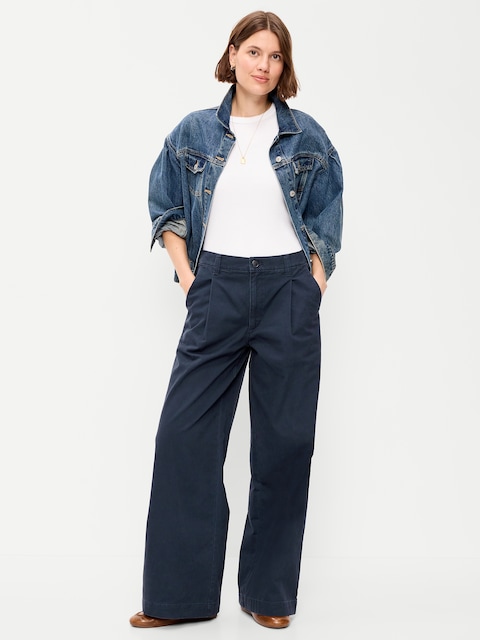 PANTALON PLISSÉ À TAILLE MI-BASSE ET À JAMBE LARGE