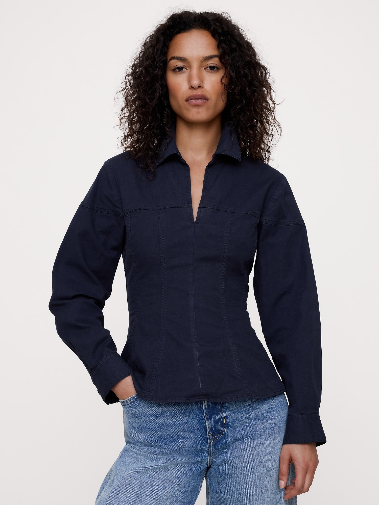 Stretch-Cotton Pleated-Waist Top