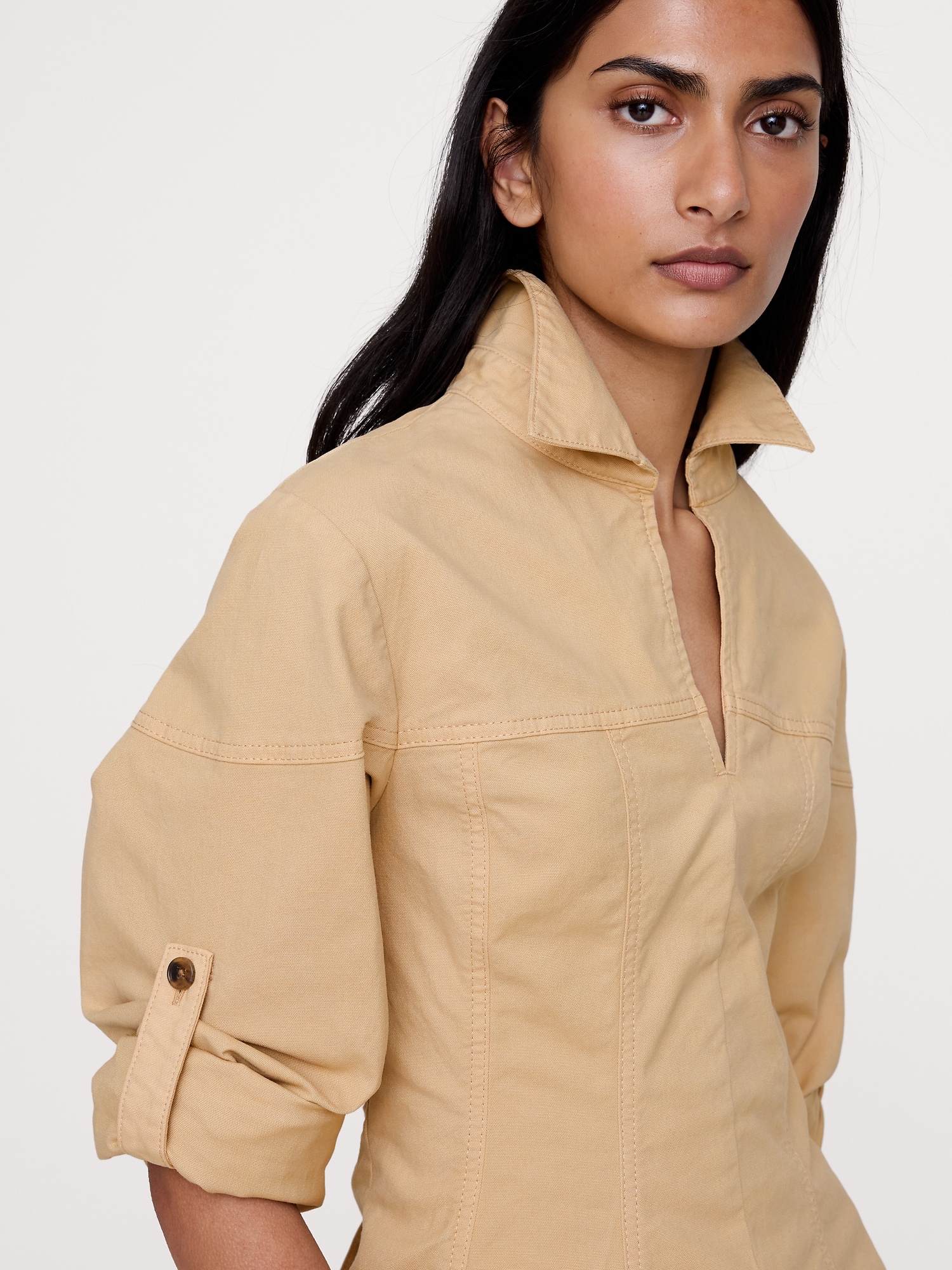 Stretch-Cotton Pleated-Waist Top