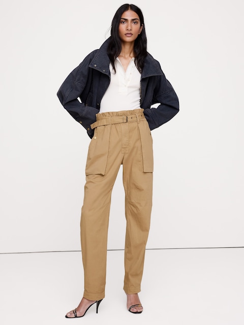PANTALON À TAILLE FRONCÉE EN COTON INDÉCHIRABLE