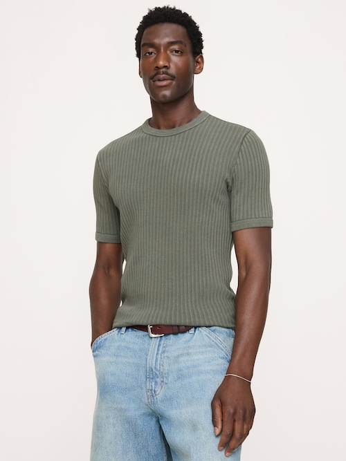 リブ ストレッチコットン クルーネックTシャツ