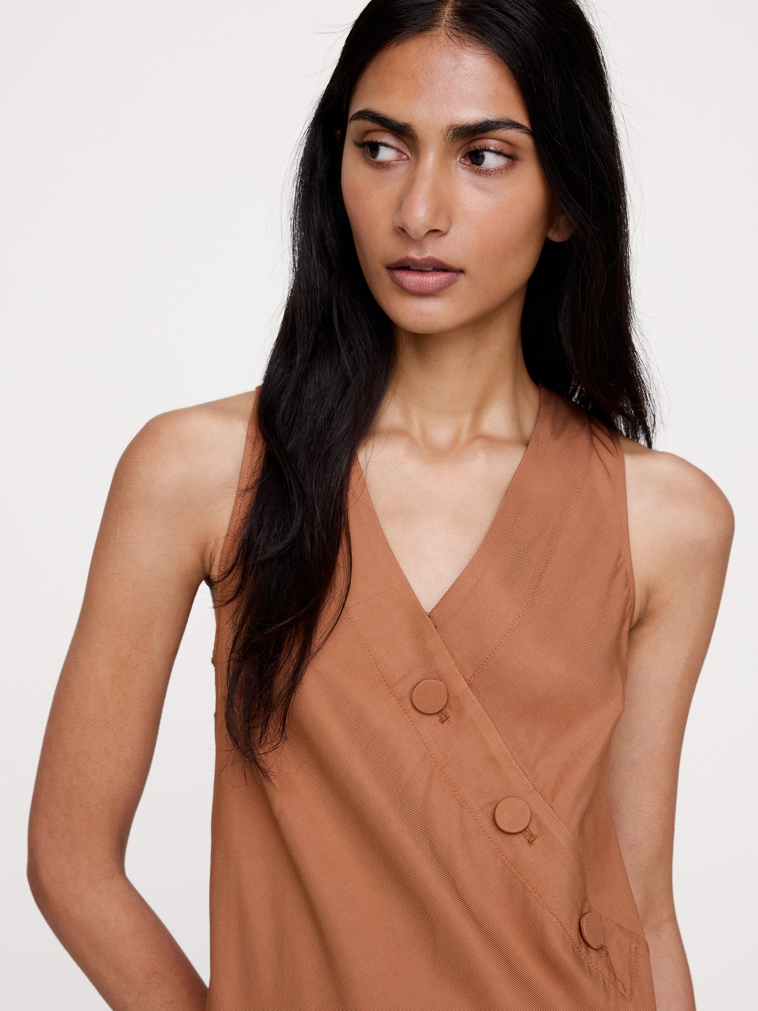 Drapey Twill Buttoned Midi Dress