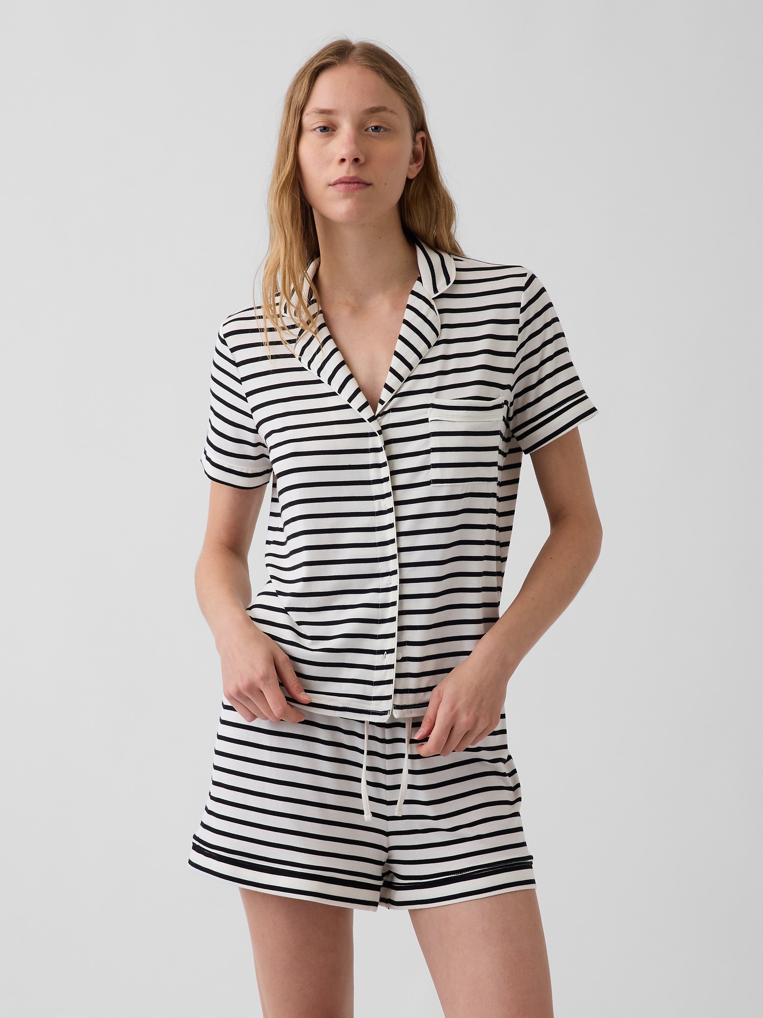 Gap Softest Modal Pj Top In Black And Ivory Beige Stripe