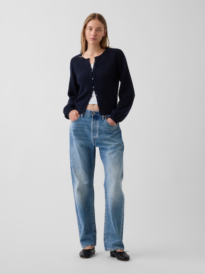 CashSoft カシミヤタッチ ミックスステッチ クロップド ニットカーディガン-2
