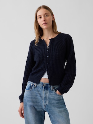 CashSoft カシミヤタッチ ミックスステッチ クロップド ニットカーディガン