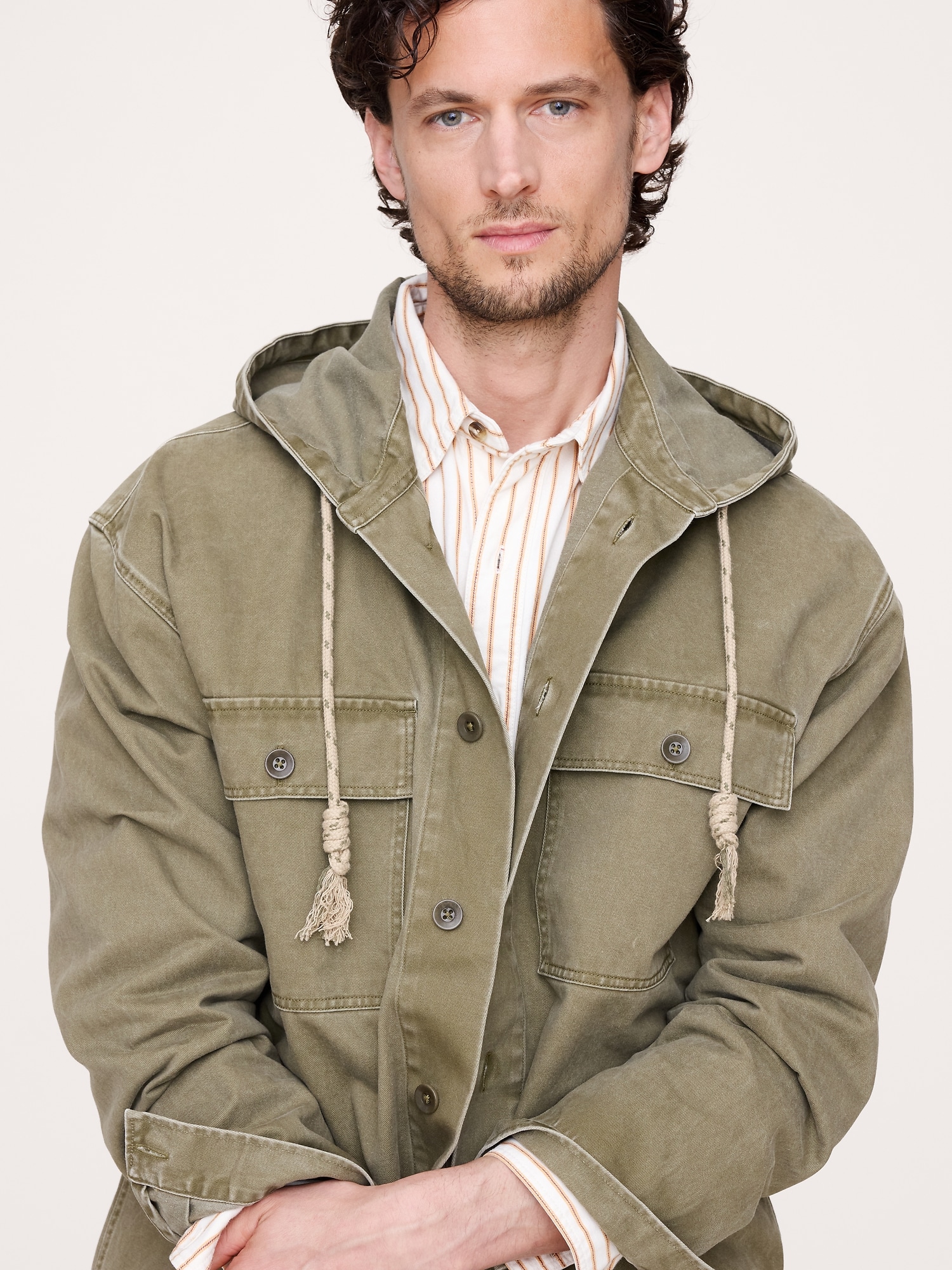 Cotton Twill Hooded Overshirt