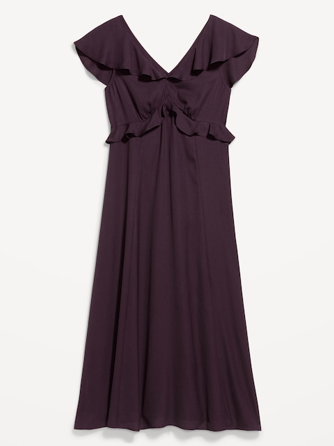 Flutter-Sleeve Crepe Maxi Dress