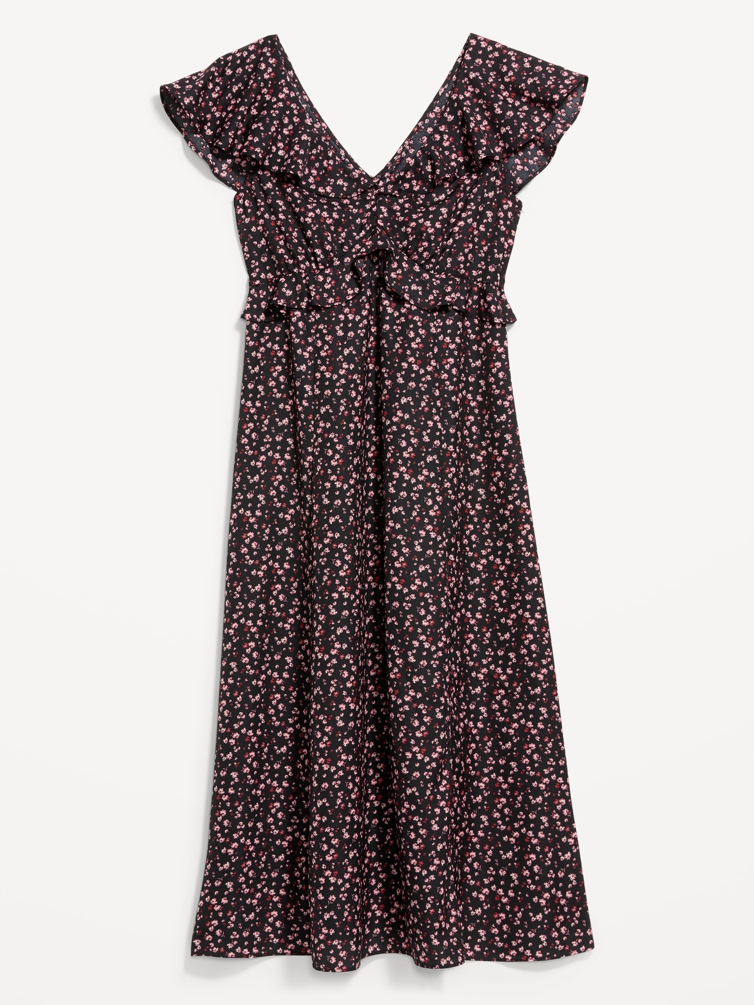 Flutter-Sleeve Crepe Maxi Dress
