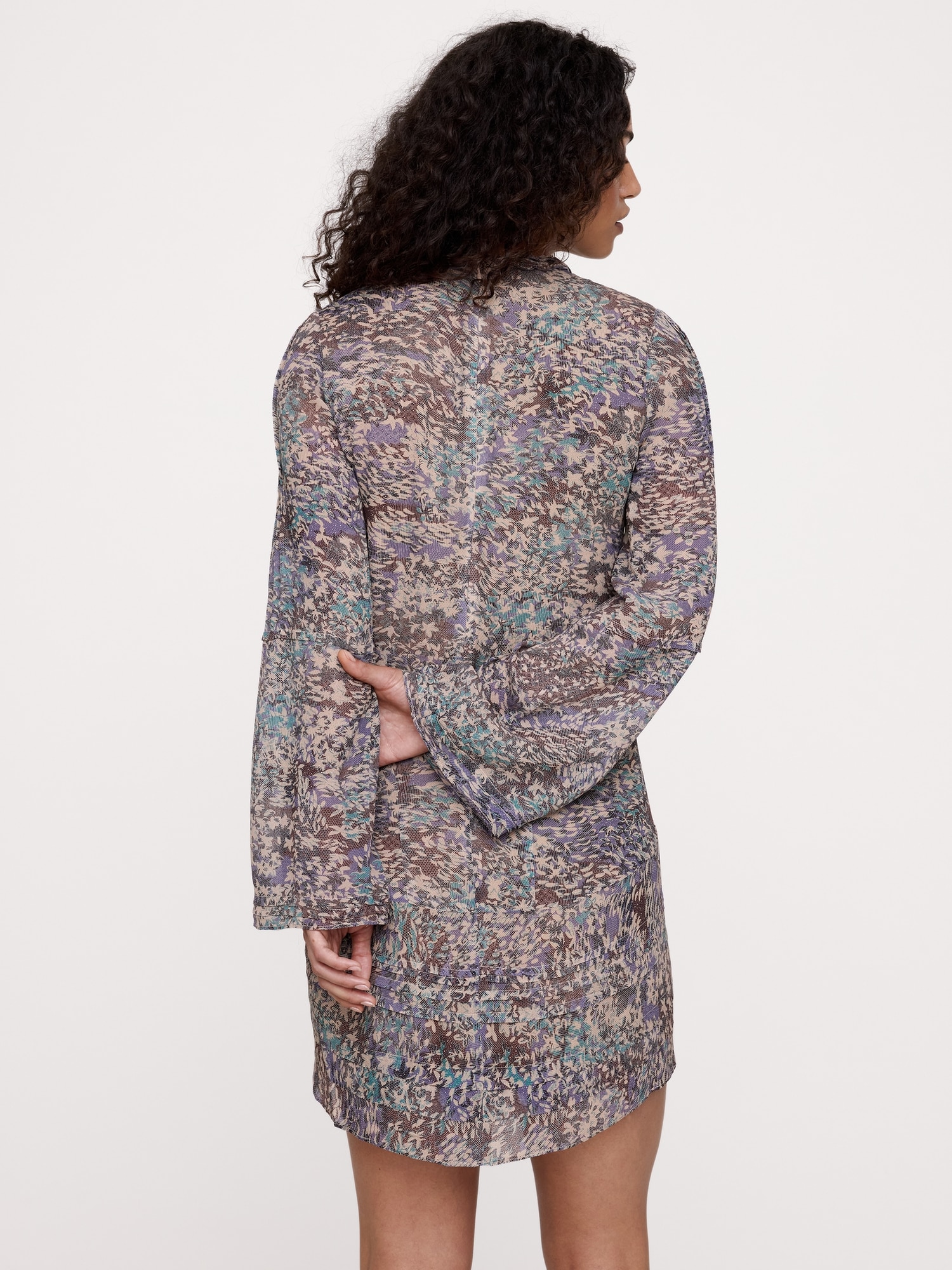 Georgette Ruffle-Neck Mini Dress