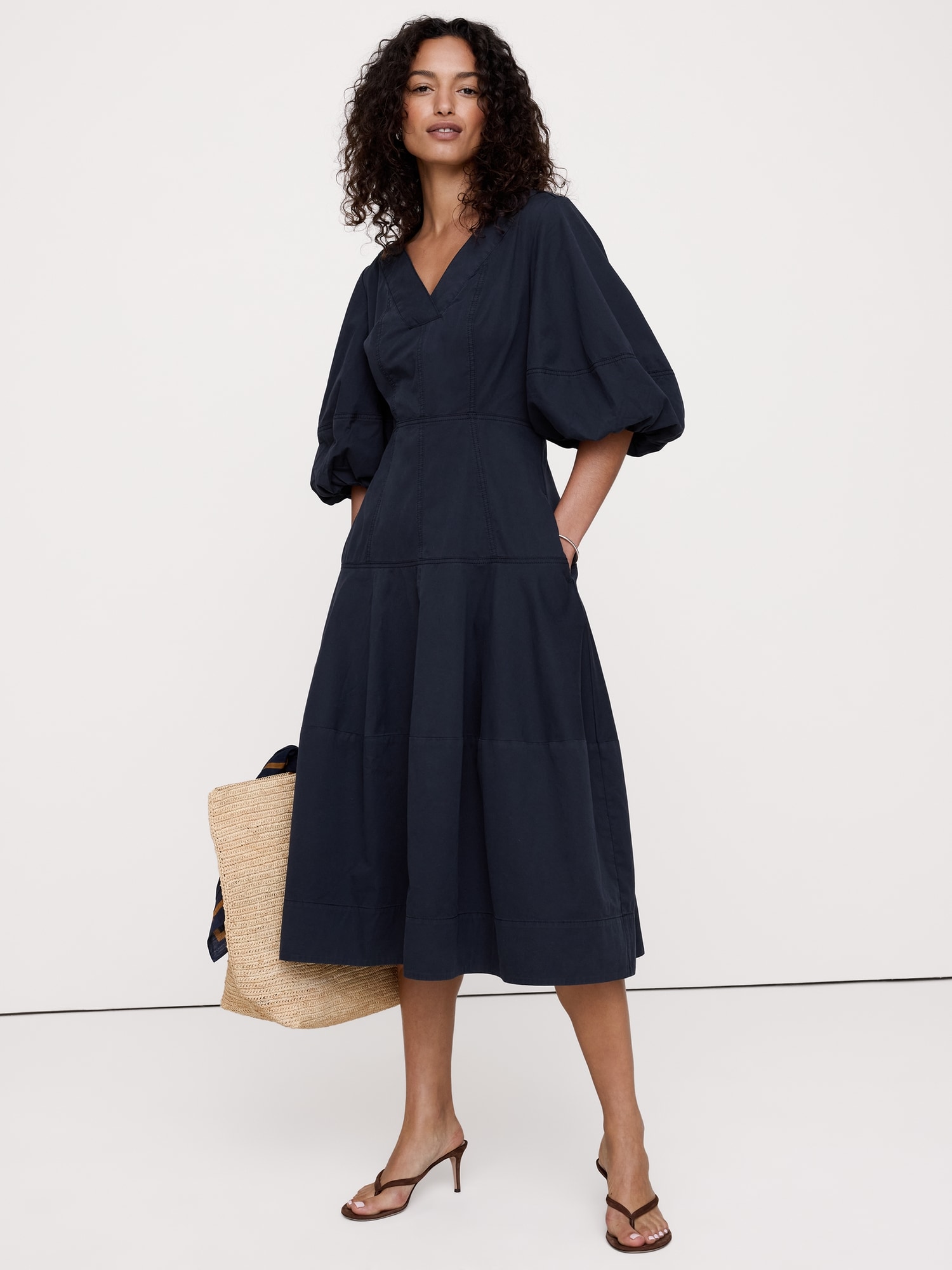 Cotton Twill Barrel Midi Dress