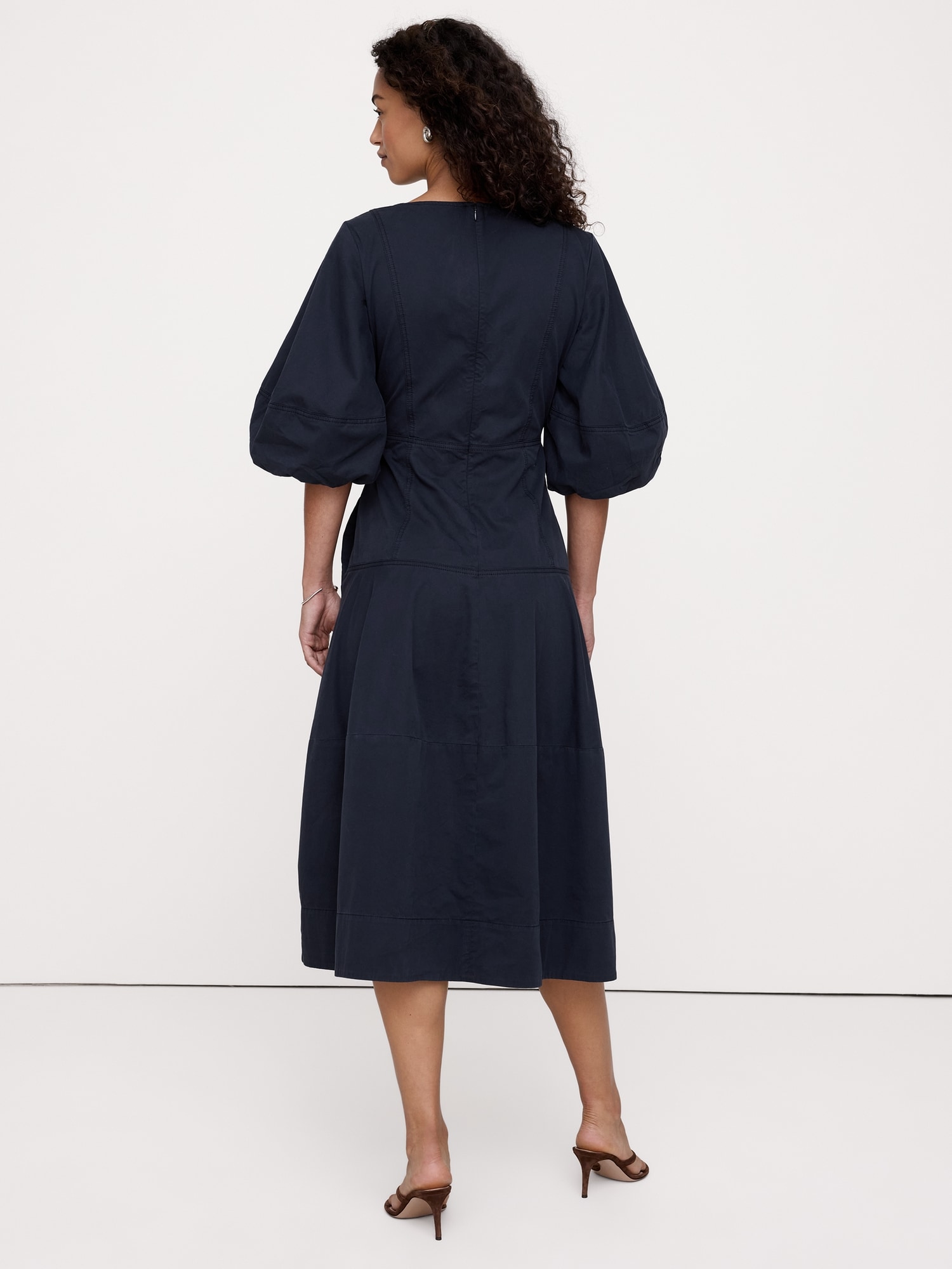 Cotton Twill Barrel Midi Dress