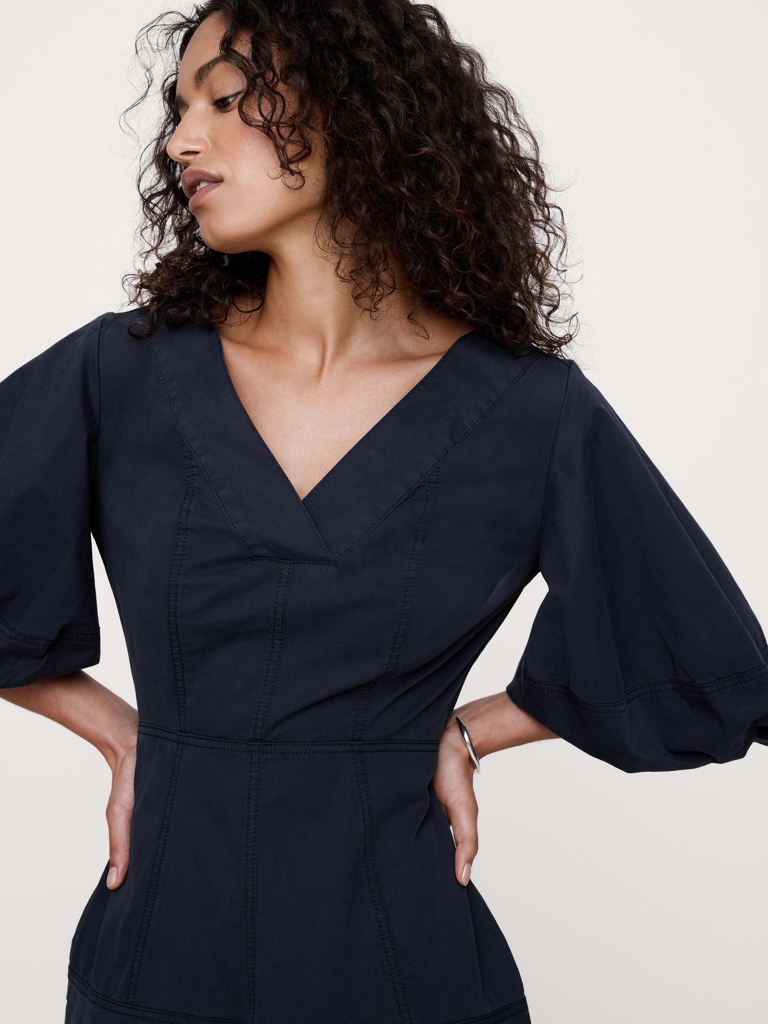 Cotton Twill Barrel Midi Dress