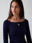 クロースニット ジャージー GAPロゴ オフショルダー クロップドTシャツ-3
