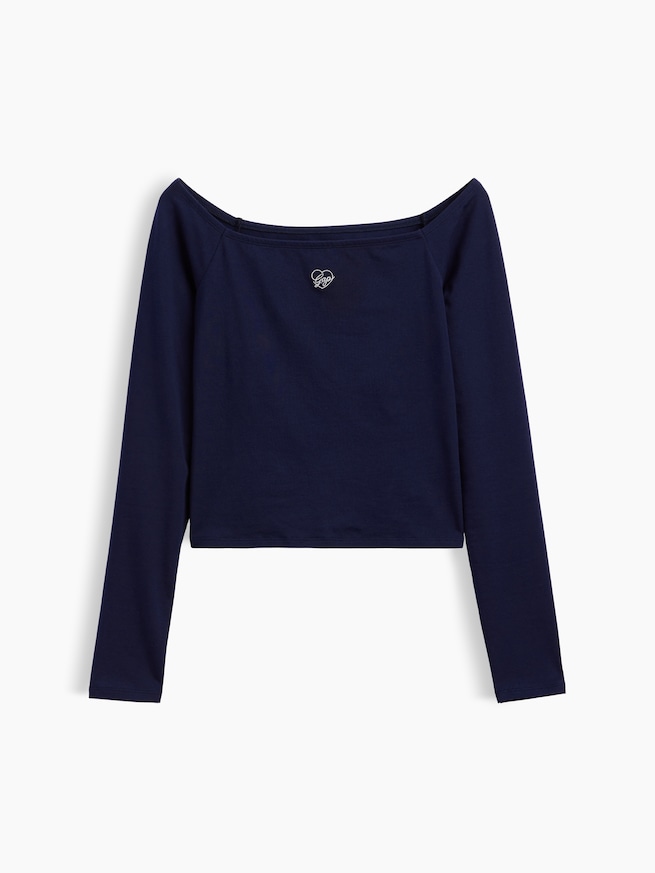 クロースニット ジャージー GAPロゴ オフショルダー クロップドTシャツ-4