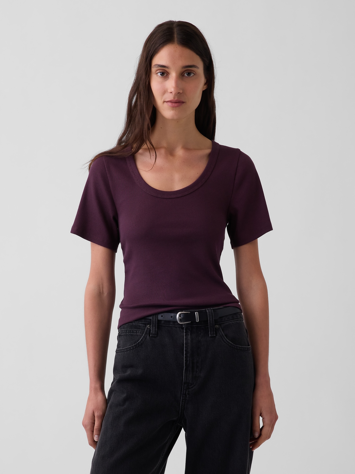 Gap Rib Scoop T-shirt In Purple Bordeaux