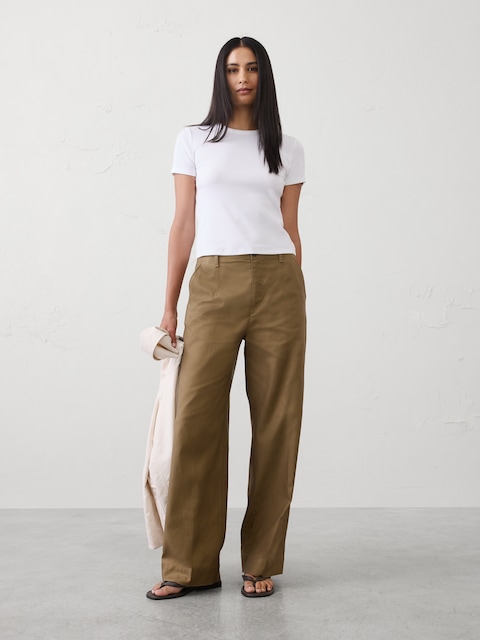 PANTALON DROIT À TAILLE HAUTE EN SERGÉ
