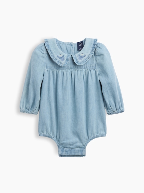 Baby Embroidered Denim Bubble Bodysuit