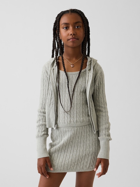 Kids Cable-Knit Sweater Zip Hoodie