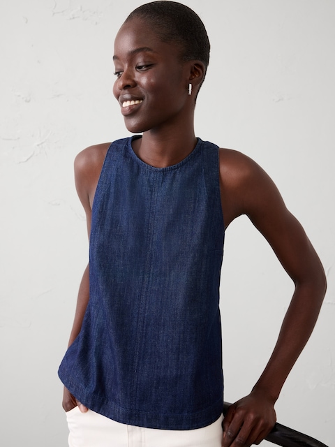 Denim High-Neck Top