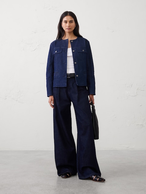 Denim Collarless Jacket