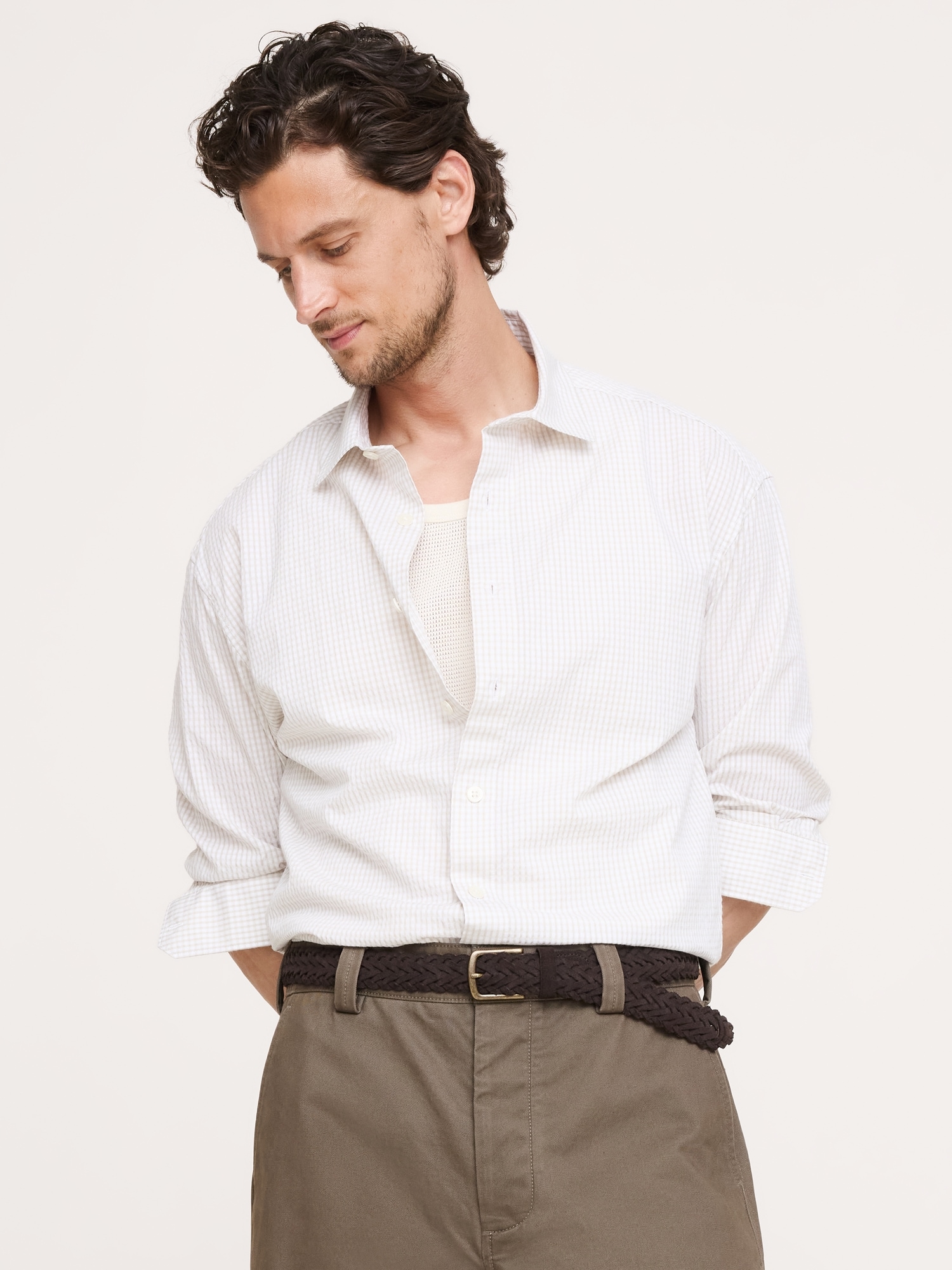 CHEMISE DÉCONTRACTÉE EN TISSU GAUFRÉ À CARREAUX