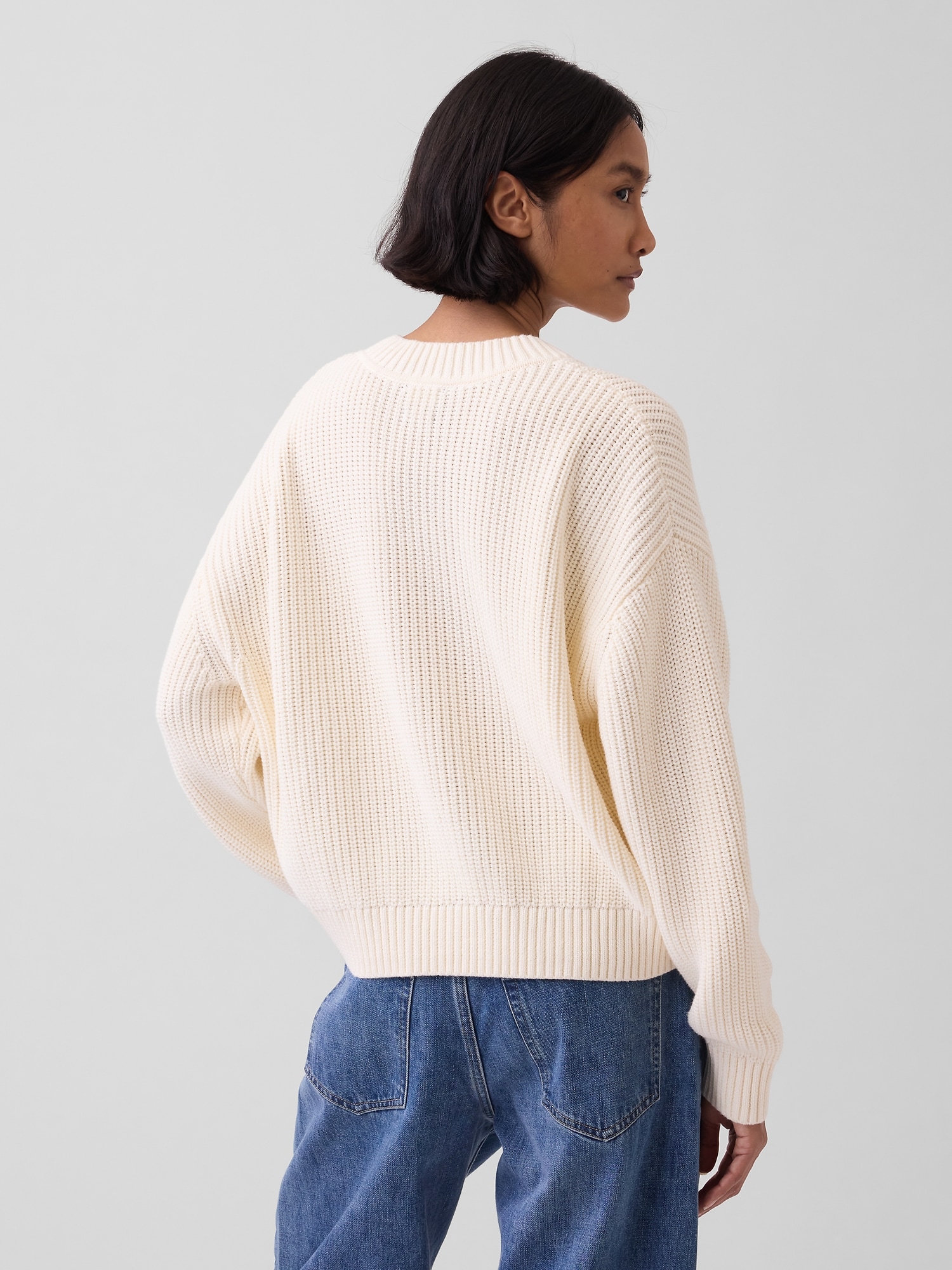 100% Cotton Oversized Shaker V-Neck Sweater