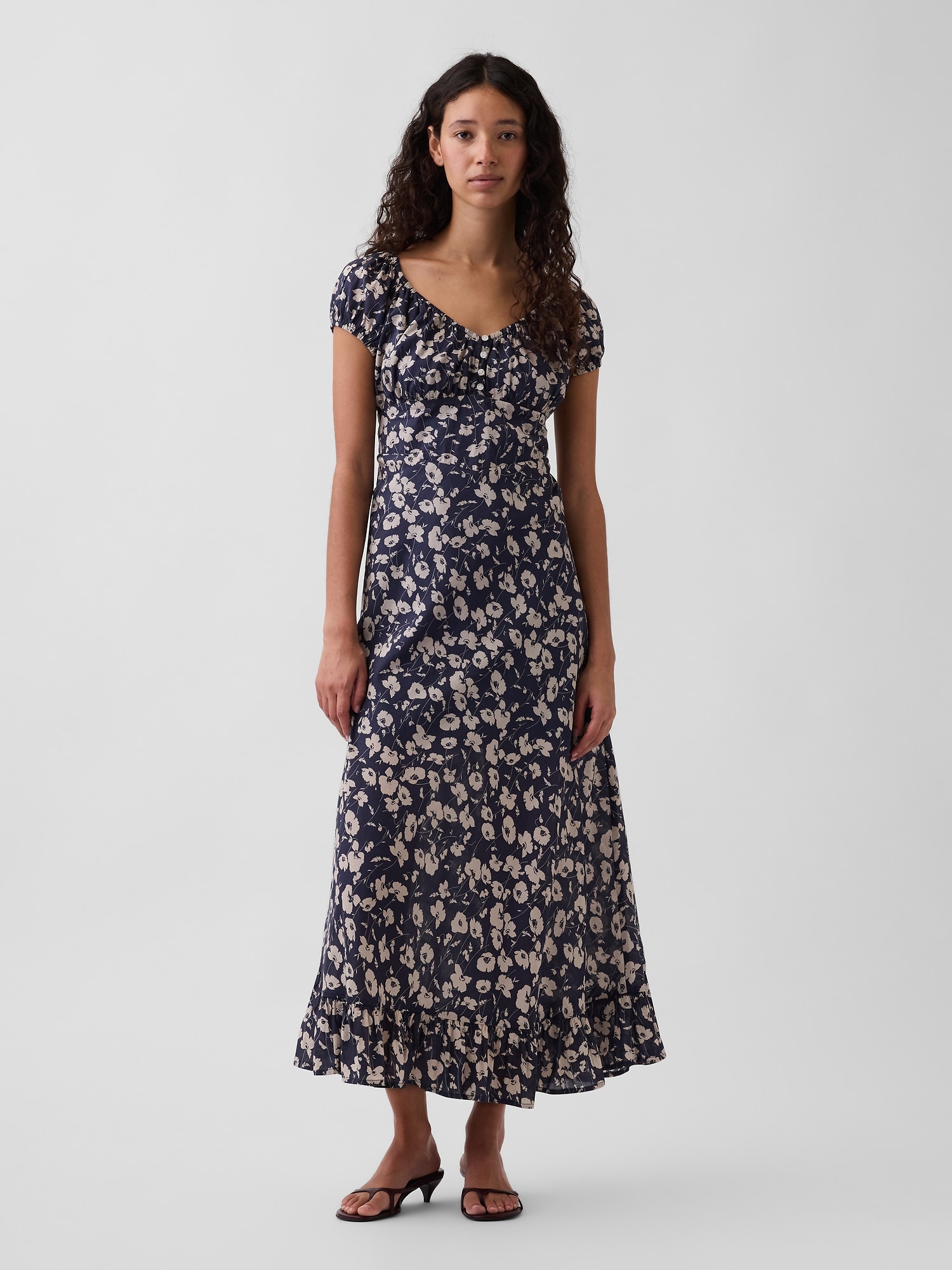 V-Neck Ruffle Hem Maxi Dress