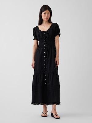スクープネック レーストリミング ティアード マキシワンピース