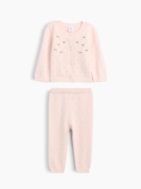 ENSEMBLE AVEC CHANDAIL EN TRICOT POINTELLE BRODÉ POUR BÉBÉ