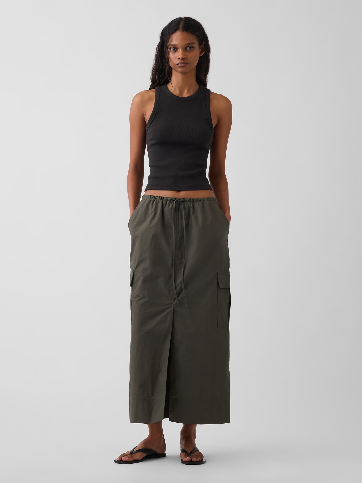 Poplin Easy Cargo Maxi Skirt