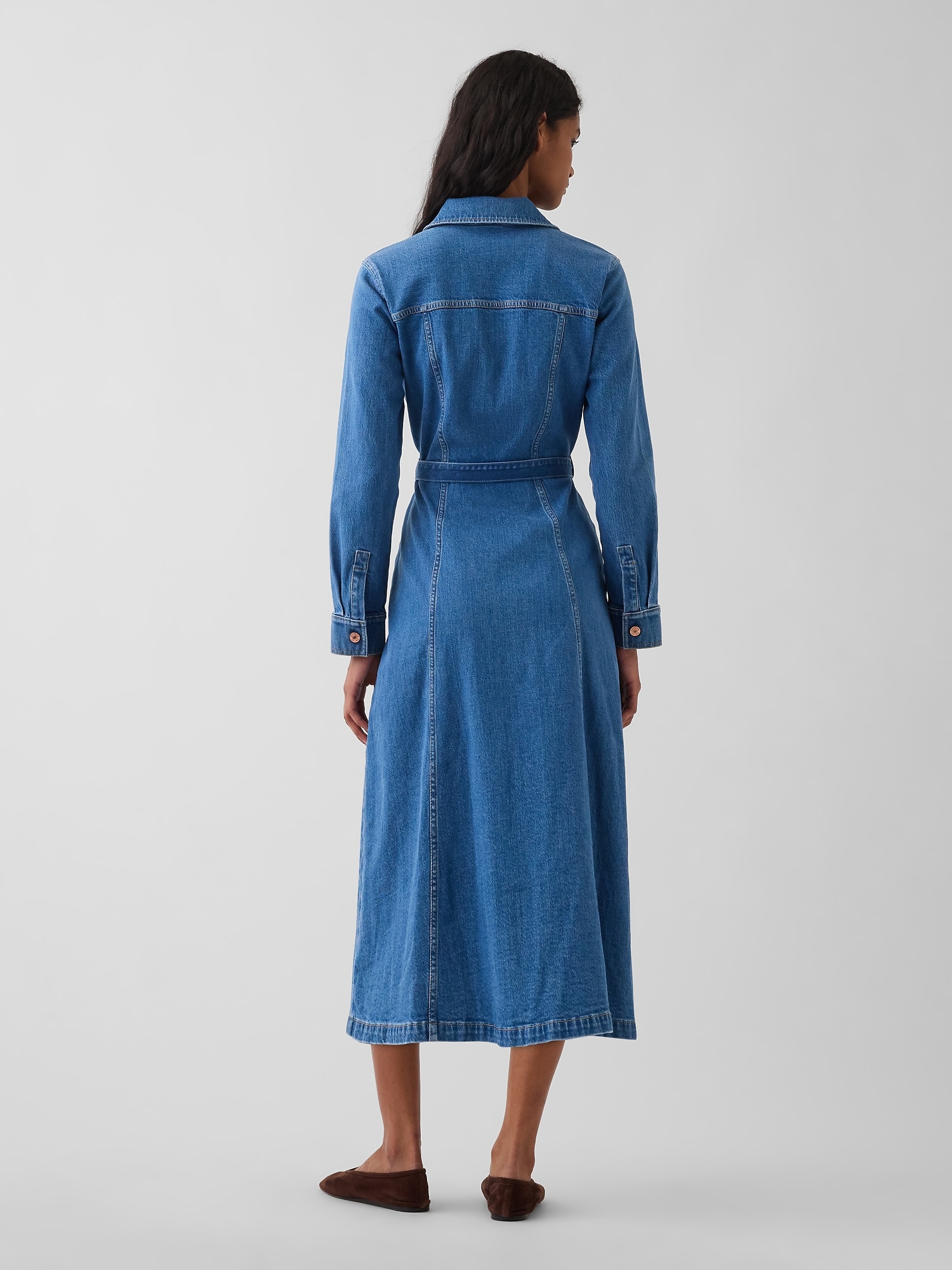 Denim Tie-Belt Midi Dress
