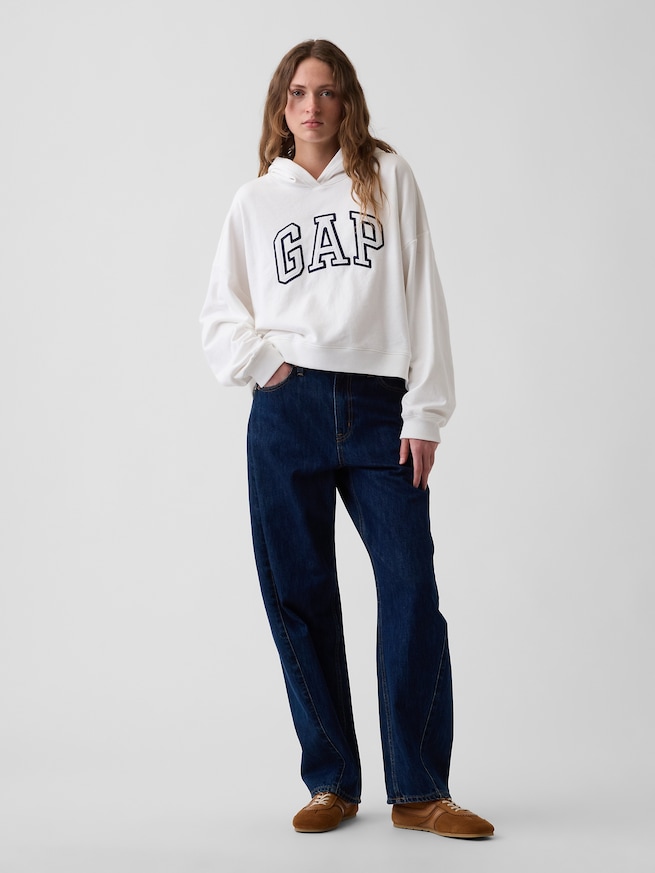 リラックスフィット クロップド GAPロゴ フレンチテリーパーカー-1