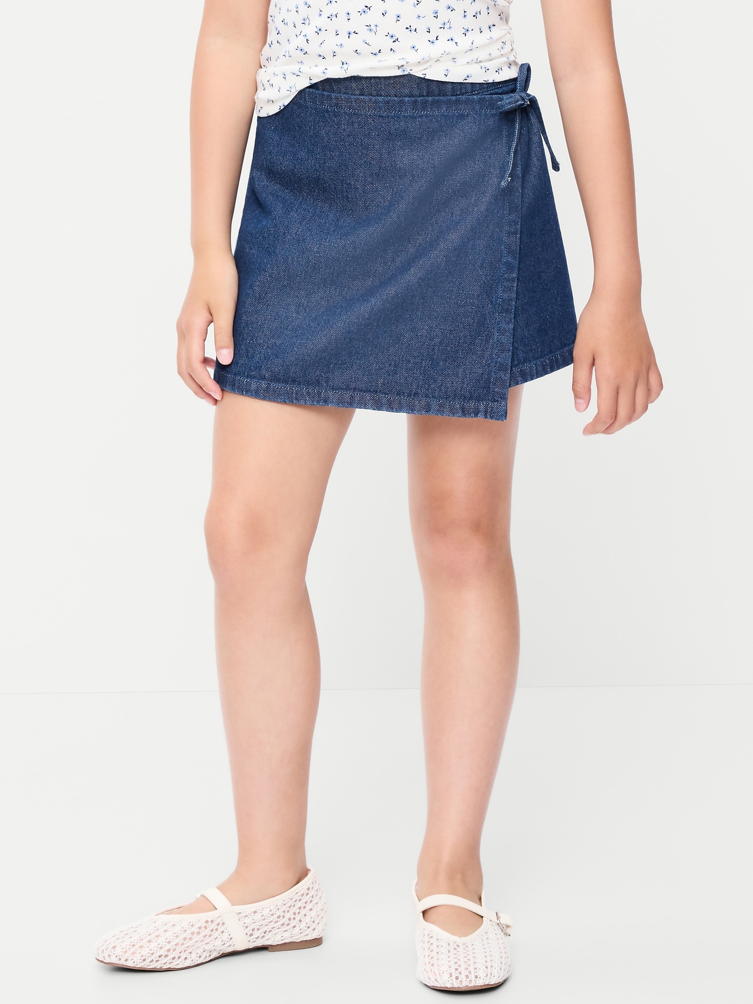 Wrap-Front Denim Skort for Girls