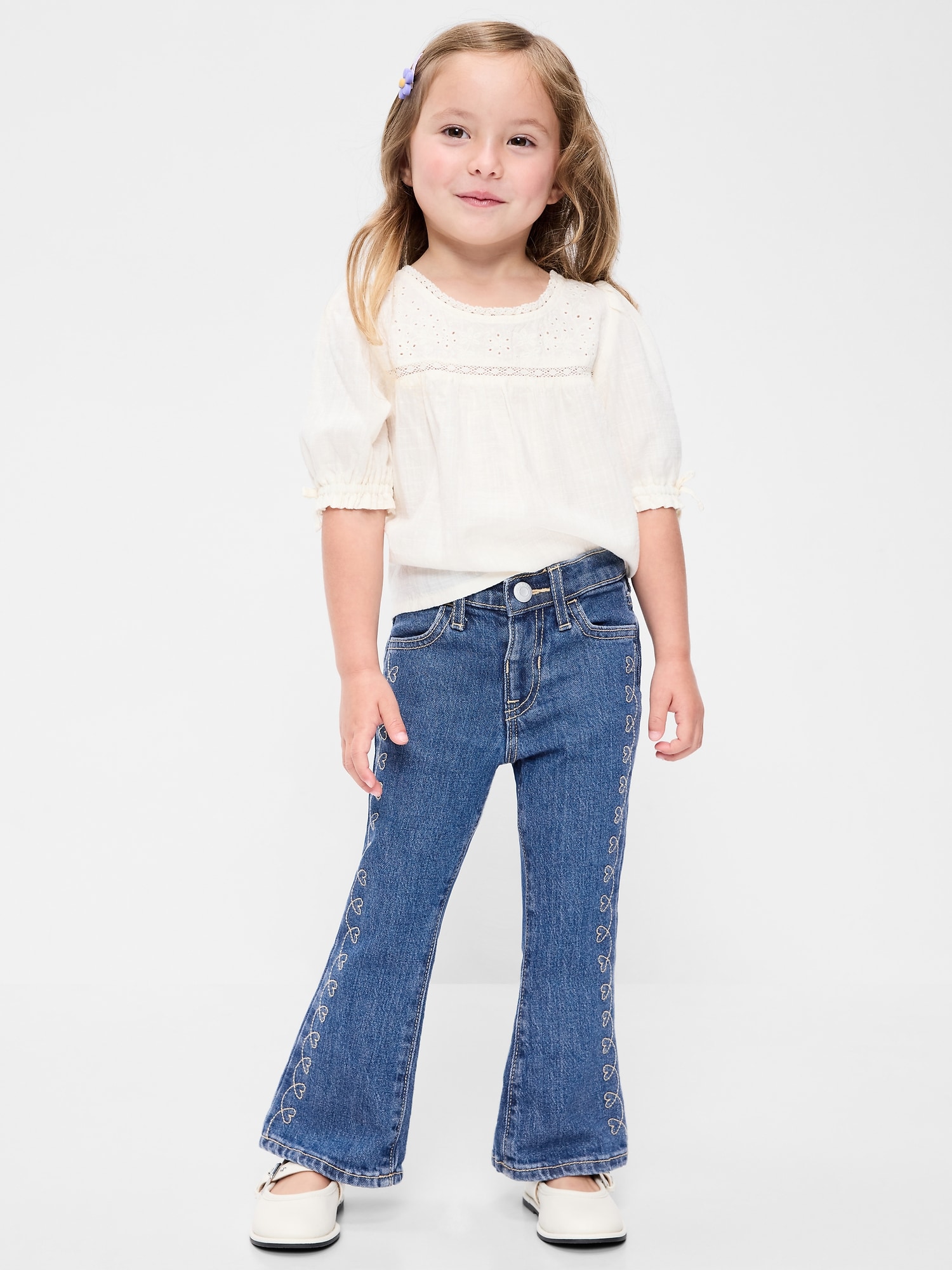 JEAN BRODÉ À JAMBE ÉVASÉE À TAILLE HAUTE POUR TOUTE-PETITE