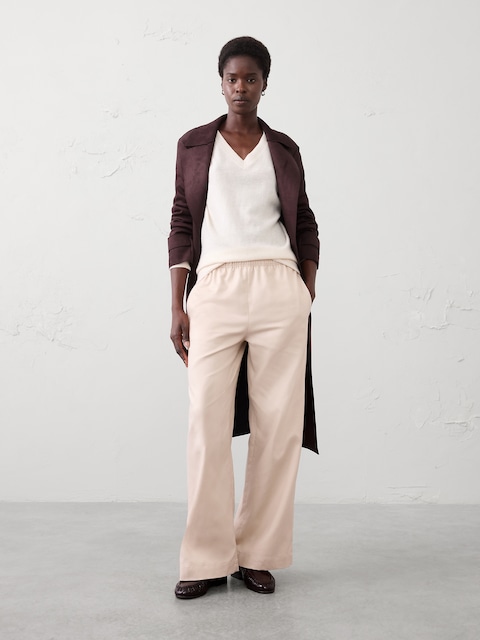 PANTALON À JAMBE LARGE ET TAILLE HAUTE EXTENSIBLE EN SERGÉ FLUIDE