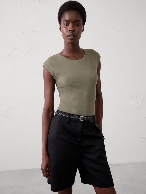 Ribbed Cap-Sleeve T-Shirt