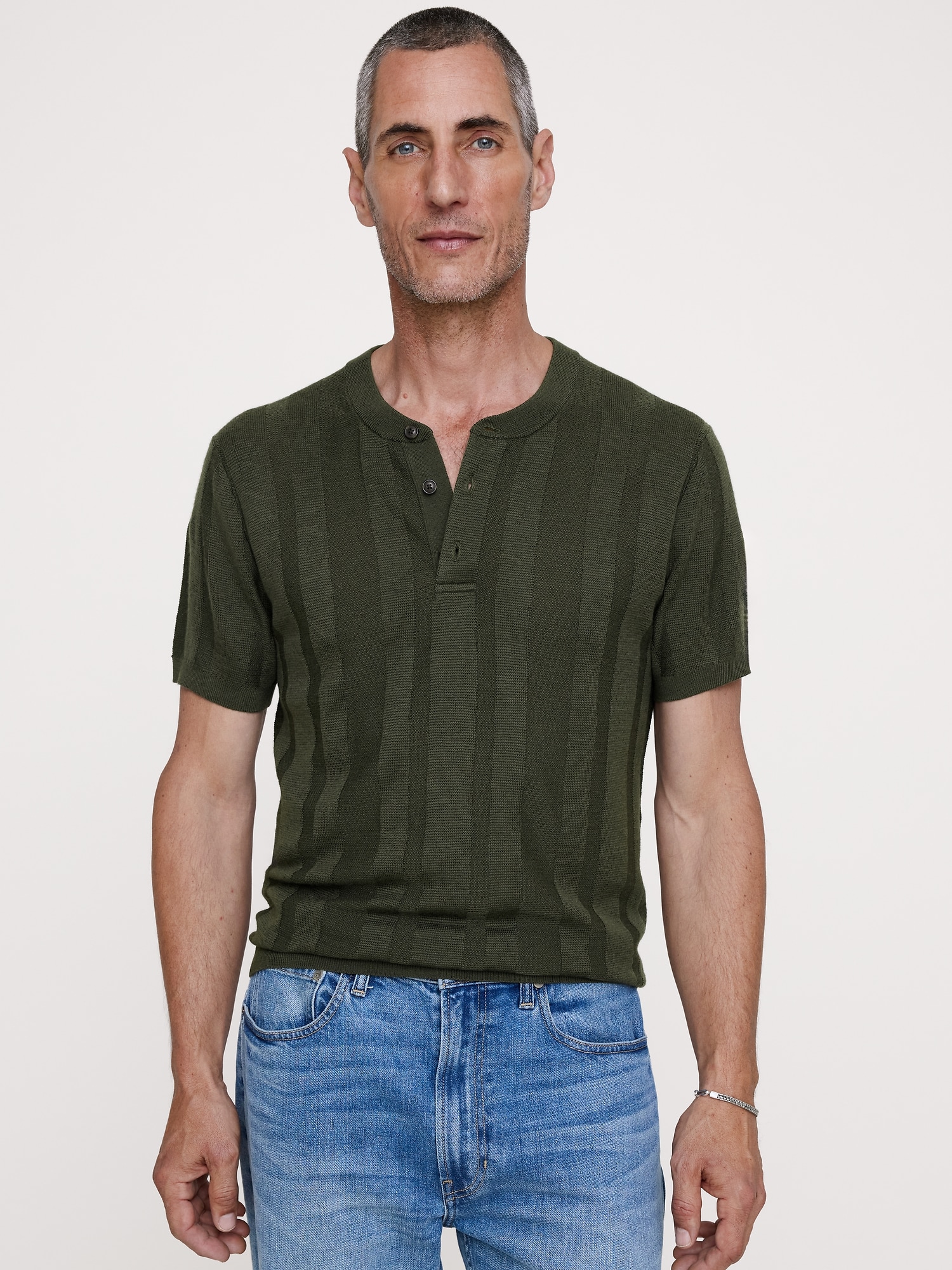 Merino Short-Sleeve Henley Sweater