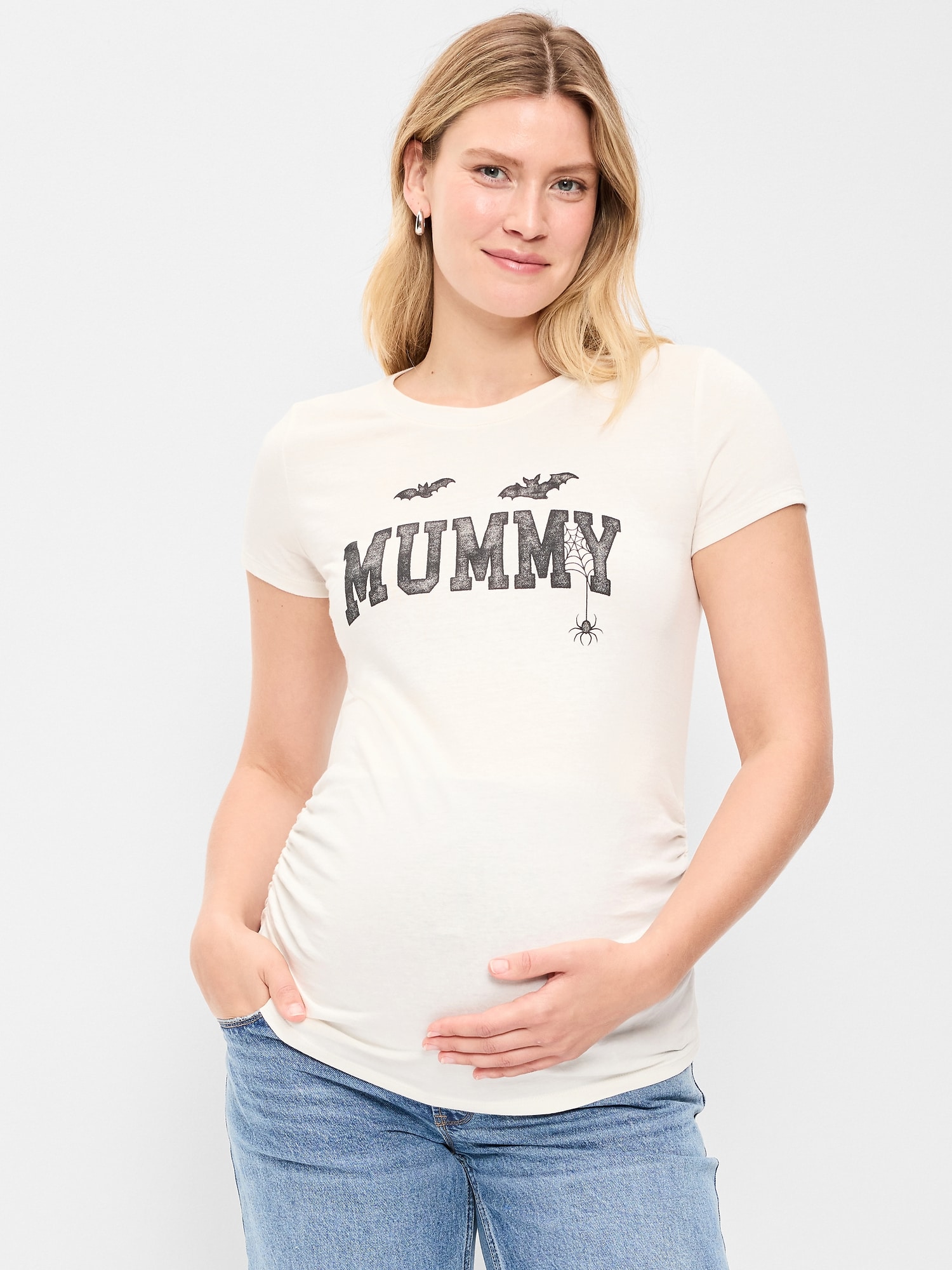 T-SHIRT DE MATERNITÉ FRONCÉ SUR LES CÔTÉS À IMPRIMÉ