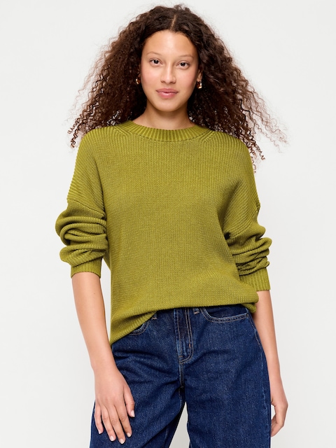 Crew-Neck Shaker Stitch Tunic Sweater