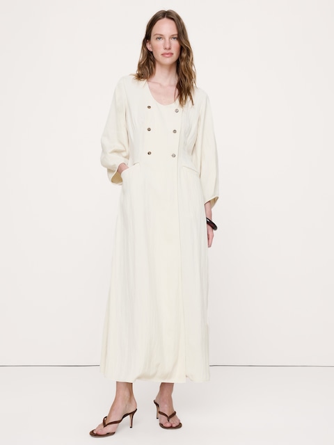 ROBE LONGUE BOUTONNÉE EN SERGÉ FLUIDE