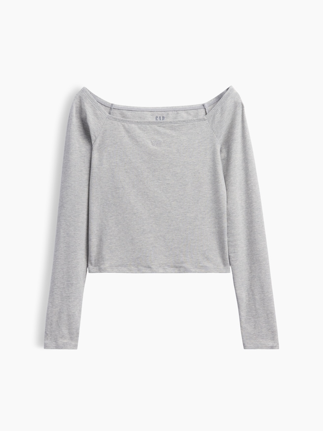 クロースニット ジャージー GAPロゴ オフショルダー クロップドTシャツ-4