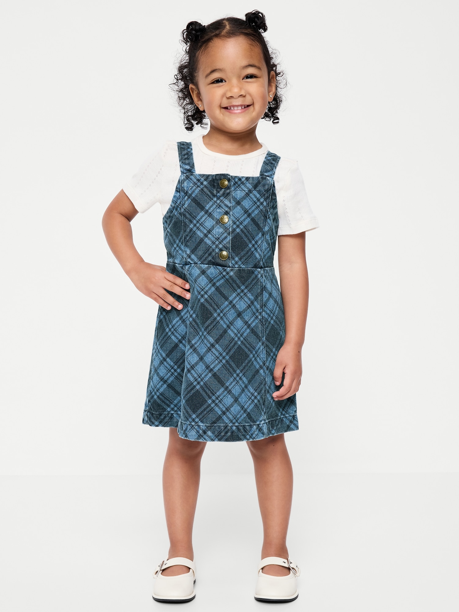 ENSEMBLE ROBE SANS MANCHES EN DENIM À CARREAUX ET T-SHIRT POUR TOUTE-PETITE