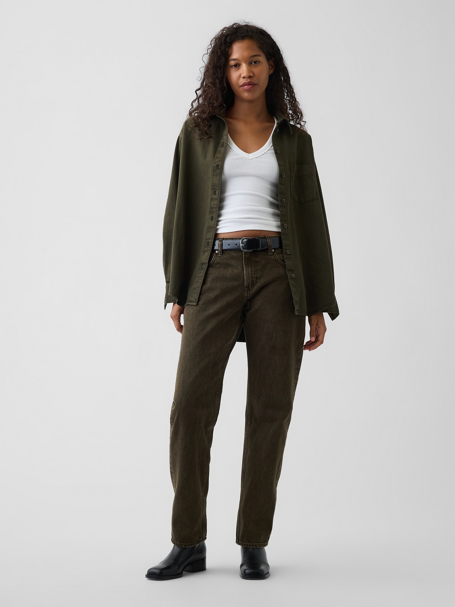 Gap Mid Rise Straight Taper Jeans In Bamboo Green