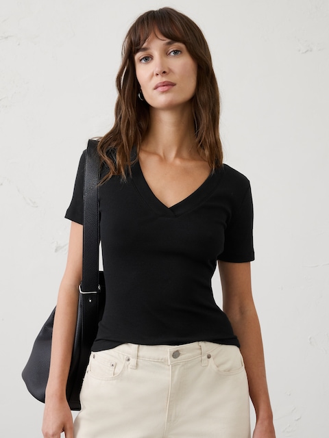 Ribbed V-Neck T-Shirt