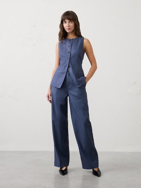 PANTALON DROIT À TAILLE HAUTE EN SERGÉ