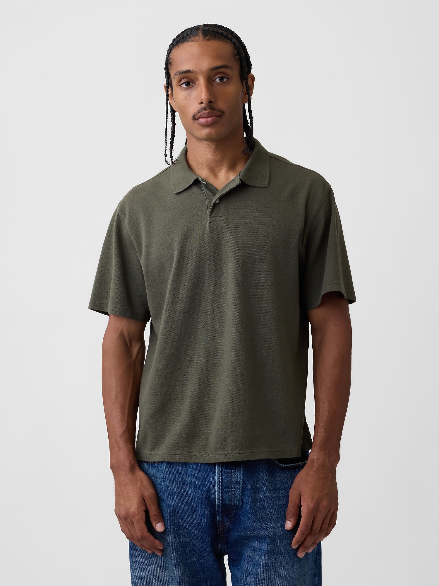 Gap Relaxed Pique Polo Shirt In Bamboo Green