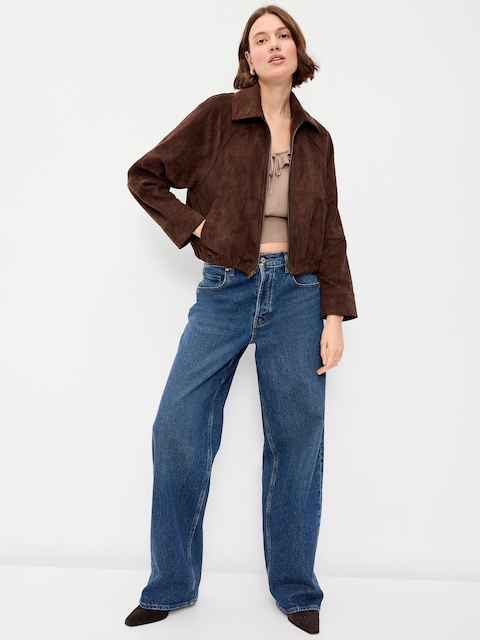 VESTE HARRINGTON À GLISSIÈRE PLEINE LONGUEUR EN SUÉDINE