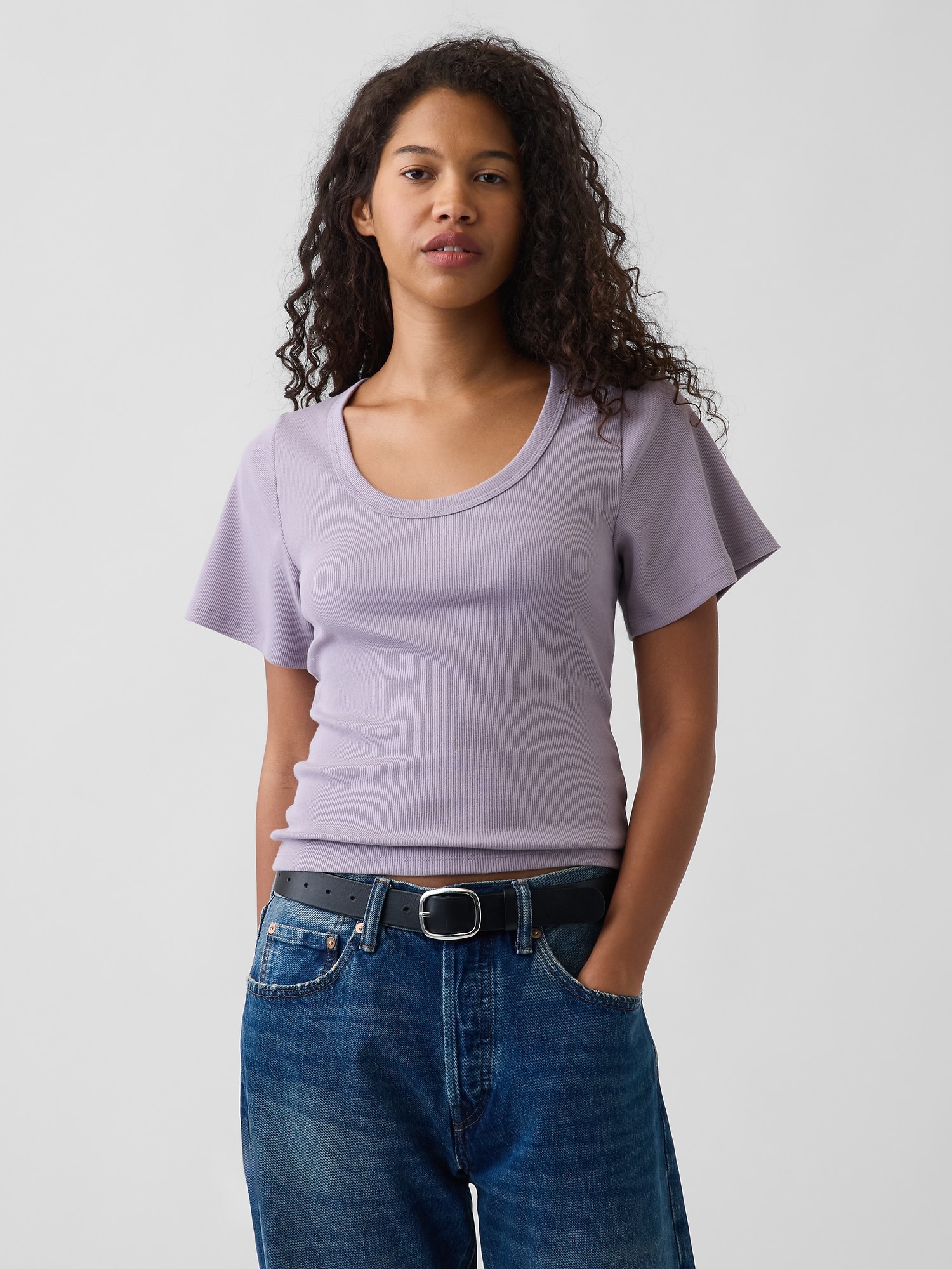 Gap Rib Scoop T-shirt In Dusty Mauve Purple
