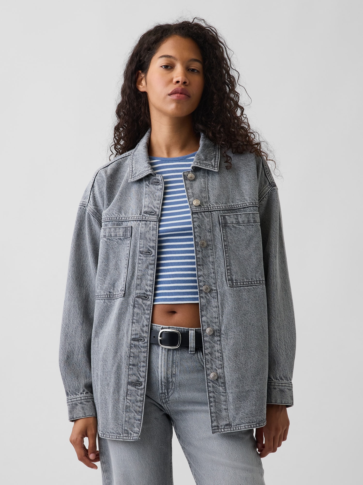 Gap Denim Oversized Shirt Jacket In Grey Wash