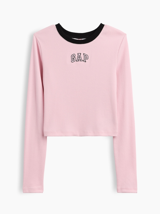 リブ クロップド リンガーTシャツ (キッズ)-1